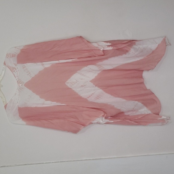 Beachy Wrap Short Kimono Peach White Tie Dye Open Cover Up Sheer Boho Coastal - Picture 5 of 6